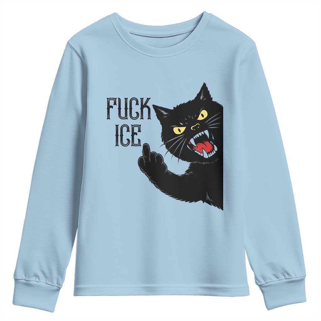 Funny Fck Ice Black Cat Youth Sweatshirt Resist Minneapolis Political TS12 Light Blue Print Your Wear