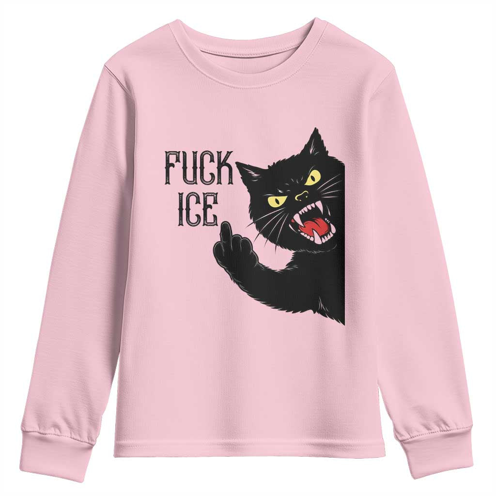Funny Fck Ice Black Cat Youth Sweatshirt Resist Minneapolis Political TS12 Light Pink Print Your Wear