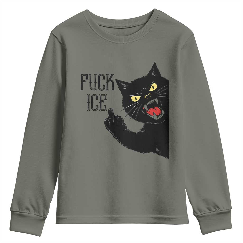 Funny Fck Ice Black Cat Youth Sweatshirt Resist Minneapolis Political TS12 Military Green Print Your Wear