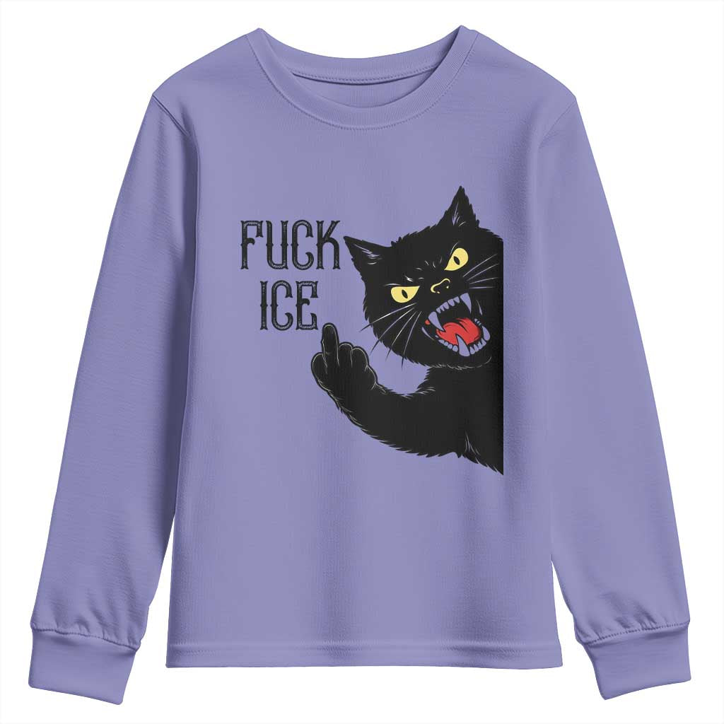 Funny Fck Ice Black Cat Youth Sweatshirt Resist Minneapolis Political TS12 Violet Print Your Wear
