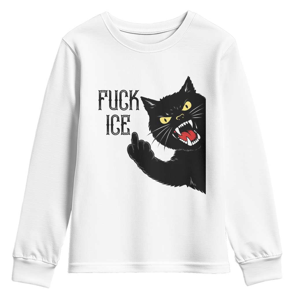 Funny Fck Ice Black Cat Youth Sweatshirt Resist Minneapolis Political TS12 White Print Your Wear