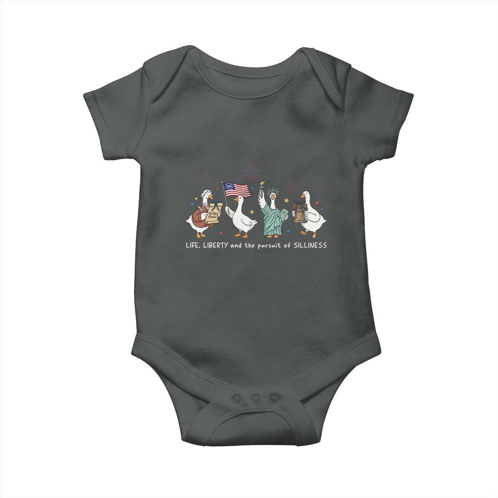 Funny Patriotic Goose Life Liberty Silliness Baby Onesie America 250th Anniversary TS12 Dark Heather Print Your Wear
