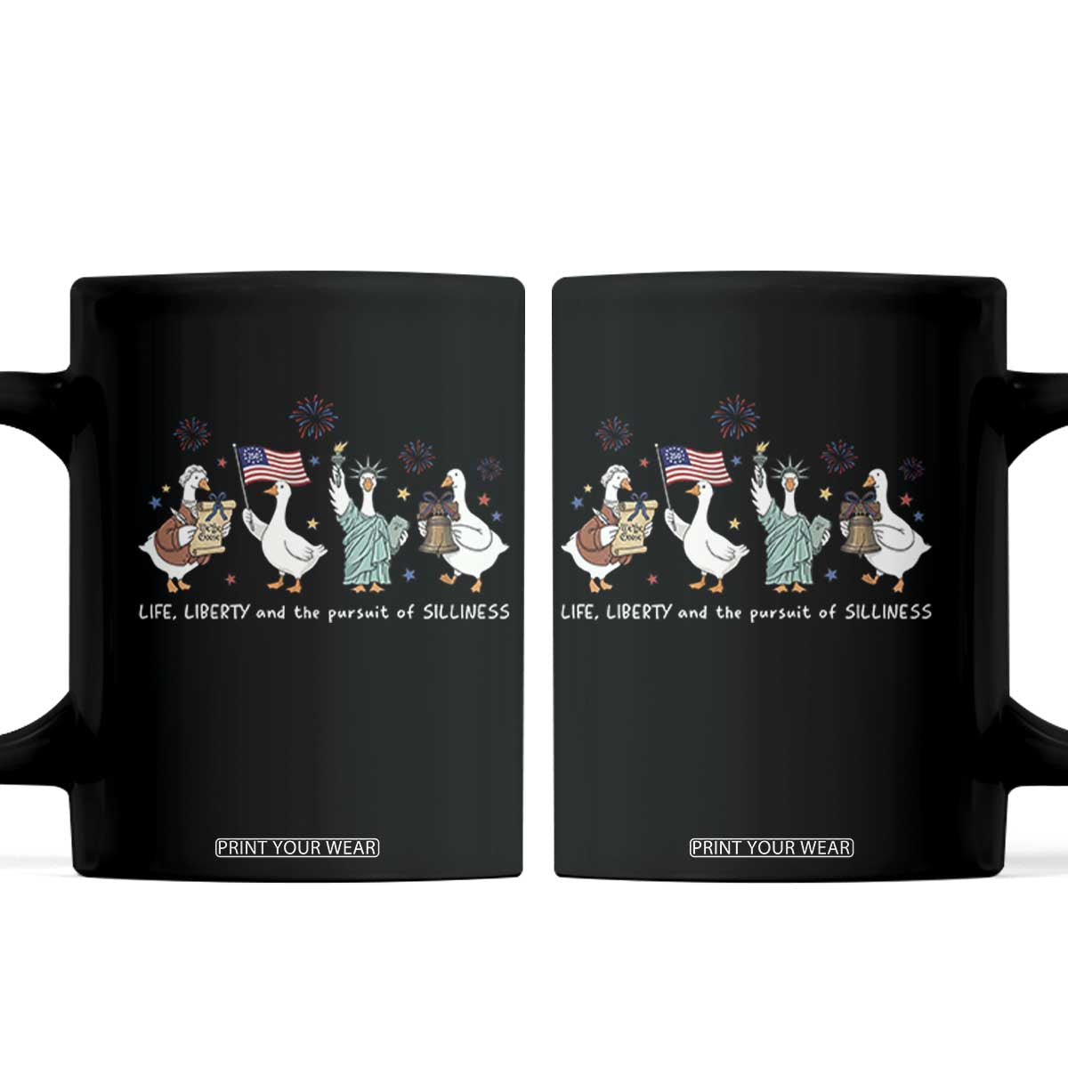 Funny Patriotic Goose Life Liberty Silliness Coffee Mug America 250th Anniversary TS12 Black Print Your Wear