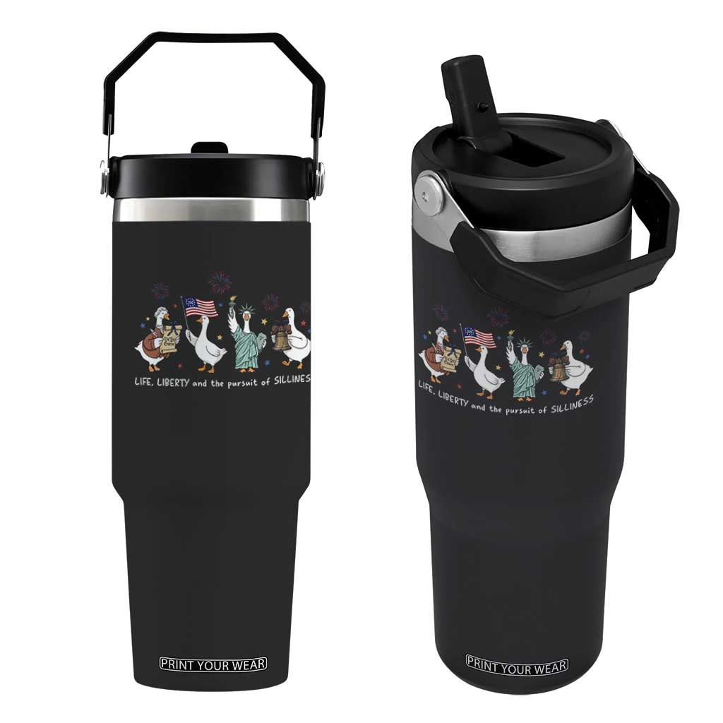 Funny Patriotic Goose Life Liberty Silliness Flip Straw Tumbler America 250th Anniversary TS12 One Size: 30 oz Black Print Your Wear