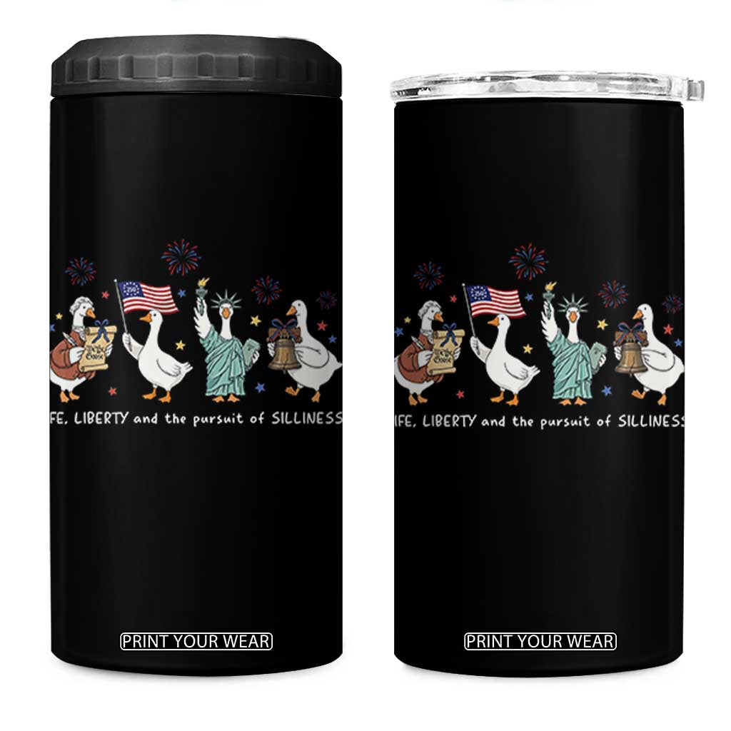Funny Patriotic Goose Life Liberty Silliness 4 in 1 Can Cooler Tumbler America 250th Anniversary TS12 One Size: 16 oz Black Print Your Wear