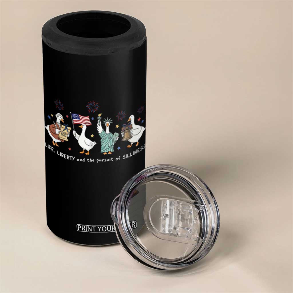 Funny Patriotic Goose Life Liberty Silliness 4 in 1 Can Cooler Tumbler USA 250th Anniversary TS12 Print Your Wear