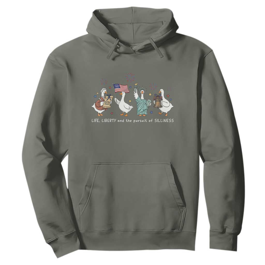 Funny Patriotic Goose Life Liberty Silliness Hoodie America 250th Anniversary TS12 Military Green Print Your Wear