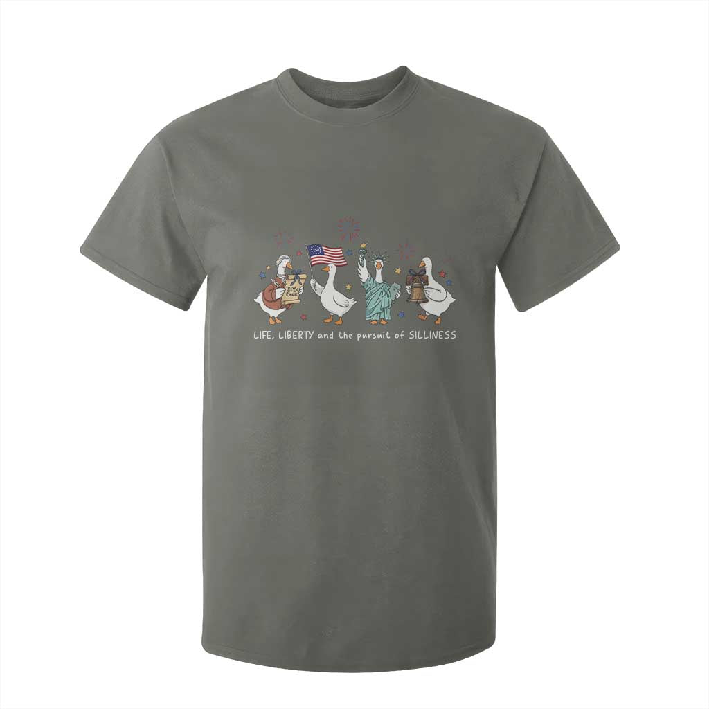Funny Patriotic Goose Life Liberty Silliness T Shirt For Kid America 250th Anniversary TS12 Military Green Print Your Wear