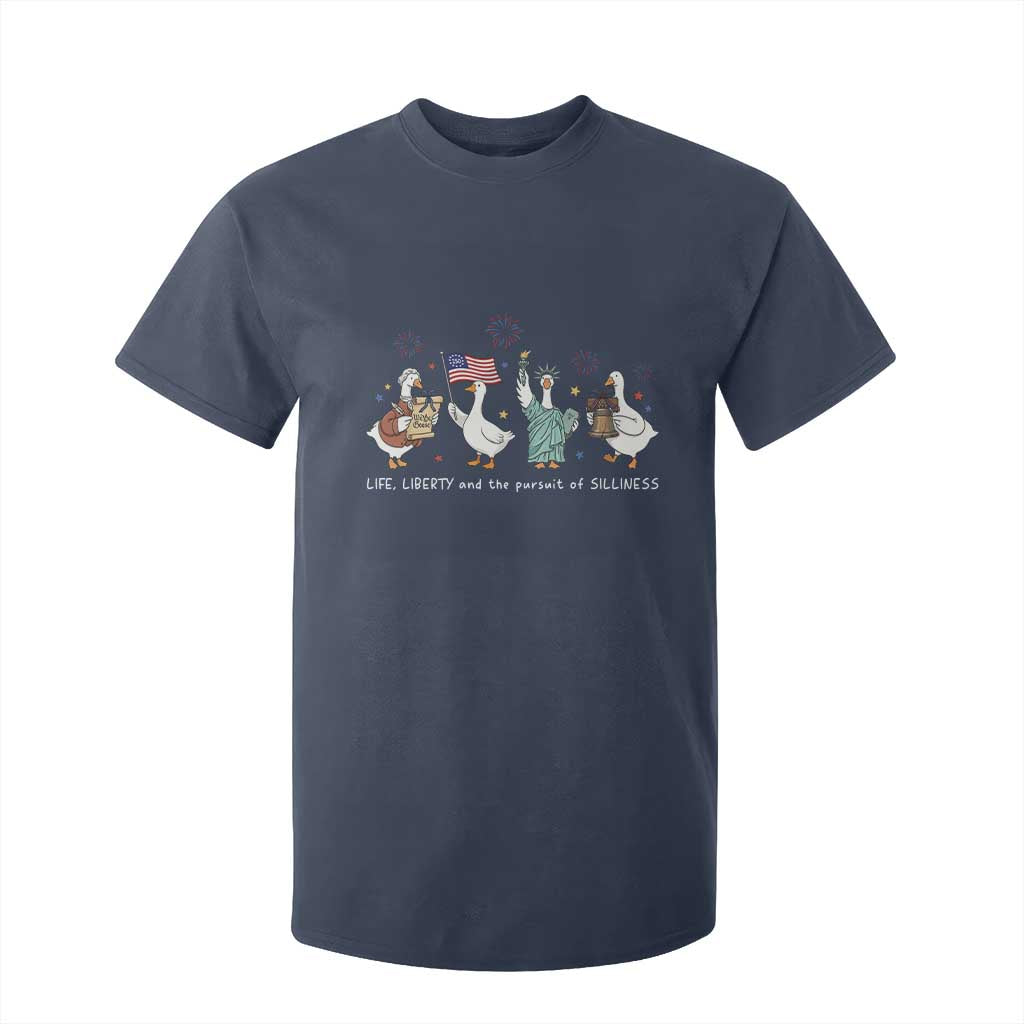 Funny Patriotic Goose Life Liberty Silliness T Shirt For Kid America 250th Anniversary TS12 Navy Print Your Wear
