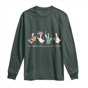 Funny Patriotic Goose Life Liberty Silliness Long Sleeve Shirt America 250th Anniversary TS12 Dark Forest Green Print Your Wear