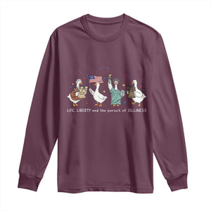 Funny Patriotic Goose Life Liberty Silliness Long Sleeve Shirt America 250th Anniversary TS12 Maroon Print Your Wear
