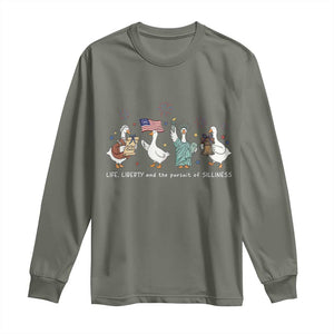 Funny Patriotic Goose Life Liberty Silliness Long Sleeve Shirt America 250th Anniversary TS12 Military Green Print Your Wear