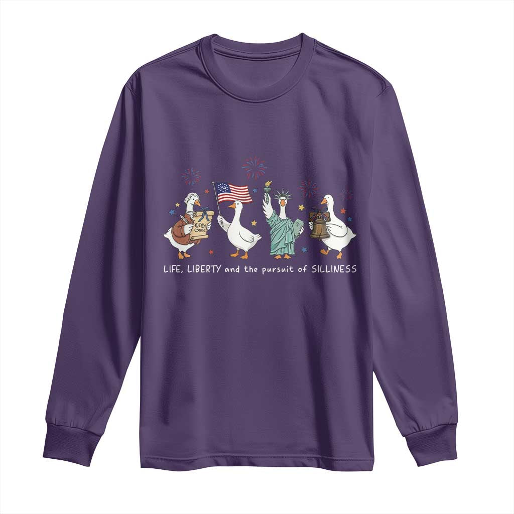 Funny Patriotic Goose Life Liberty Silliness Long Sleeve Shirt America 250th Anniversary TS12 Purple Print Your Wear