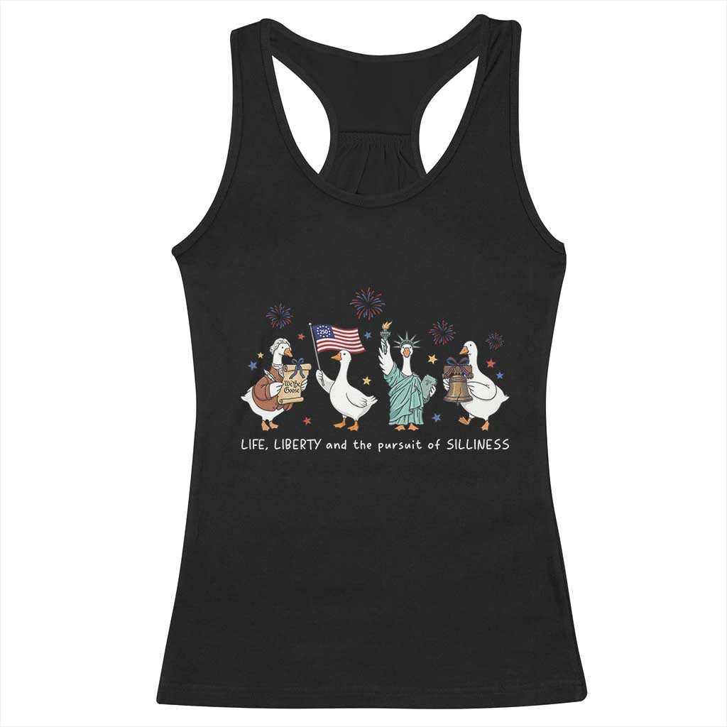 Funny Patriotic Goose Life Liberty Silliness Racerback Tank Top America 250th Anniversary TS12 Black Print Your Wear