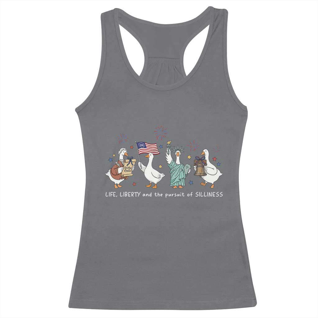 Funny Patriotic Goose Life Liberty Silliness Racerback Tank Top America 250th Anniversary TS12 Charcoal Print Your Wear