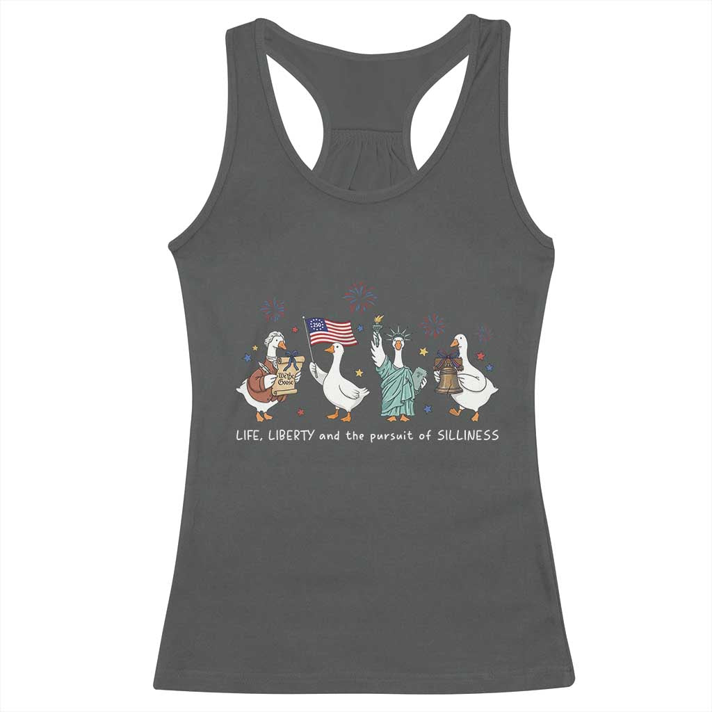 Funny Patriotic Goose Life Liberty Silliness Racerback Tank Top America 250th Anniversary TS12 Dark Heather Print Your Wear