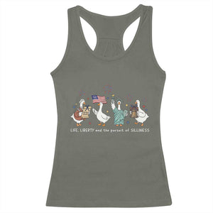 Funny Patriotic Goose Life Liberty Silliness Racerback Tank Top America 250th Anniversary TS12 Military Green Print Your Wear