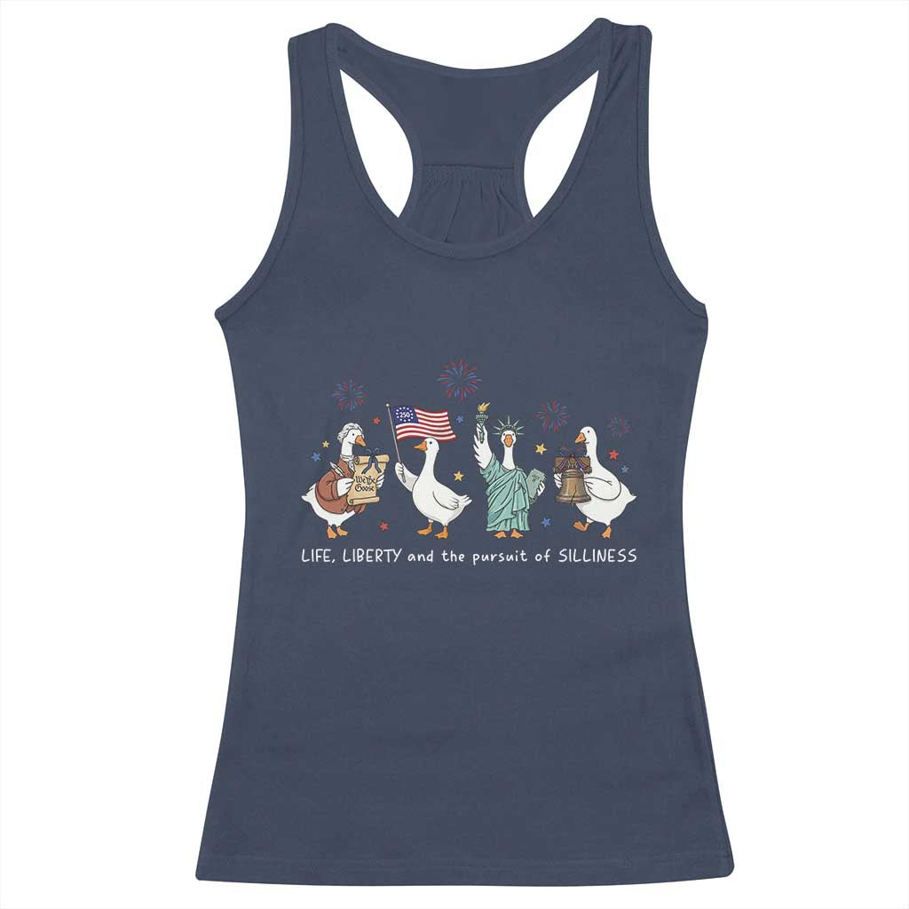 Funny Patriotic Goose Life Liberty Silliness Racerback Tank Top America 250th Anniversary TS12 Navy Print Your Wear