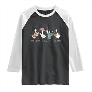 Funny Patriotic Goose Life Liberty Silliness Raglan Shirt America 250th Anniversary TS12 Black White Print Your Wear