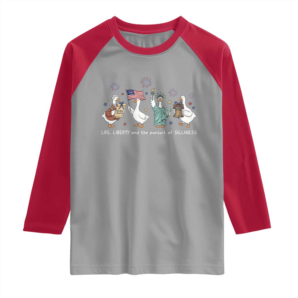 Funny Patriotic Goose Life Liberty Silliness Raglan Shirt America 250th Anniversary TS12 Sport Gray Red Print Your Wear