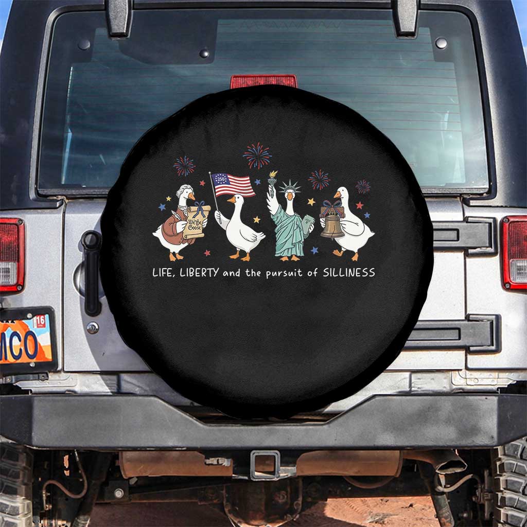 Funny Patriotic Goose Life Liberty Silliness Spare Tire Cover America 250th Anniversary TS12 No hole Black Print Your Wear