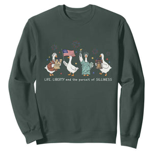 Funny Patriotic Goose Life Liberty Silliness Sweatshirt America 250th Anniversary TS12 Dark Forest Green Print Your Wear