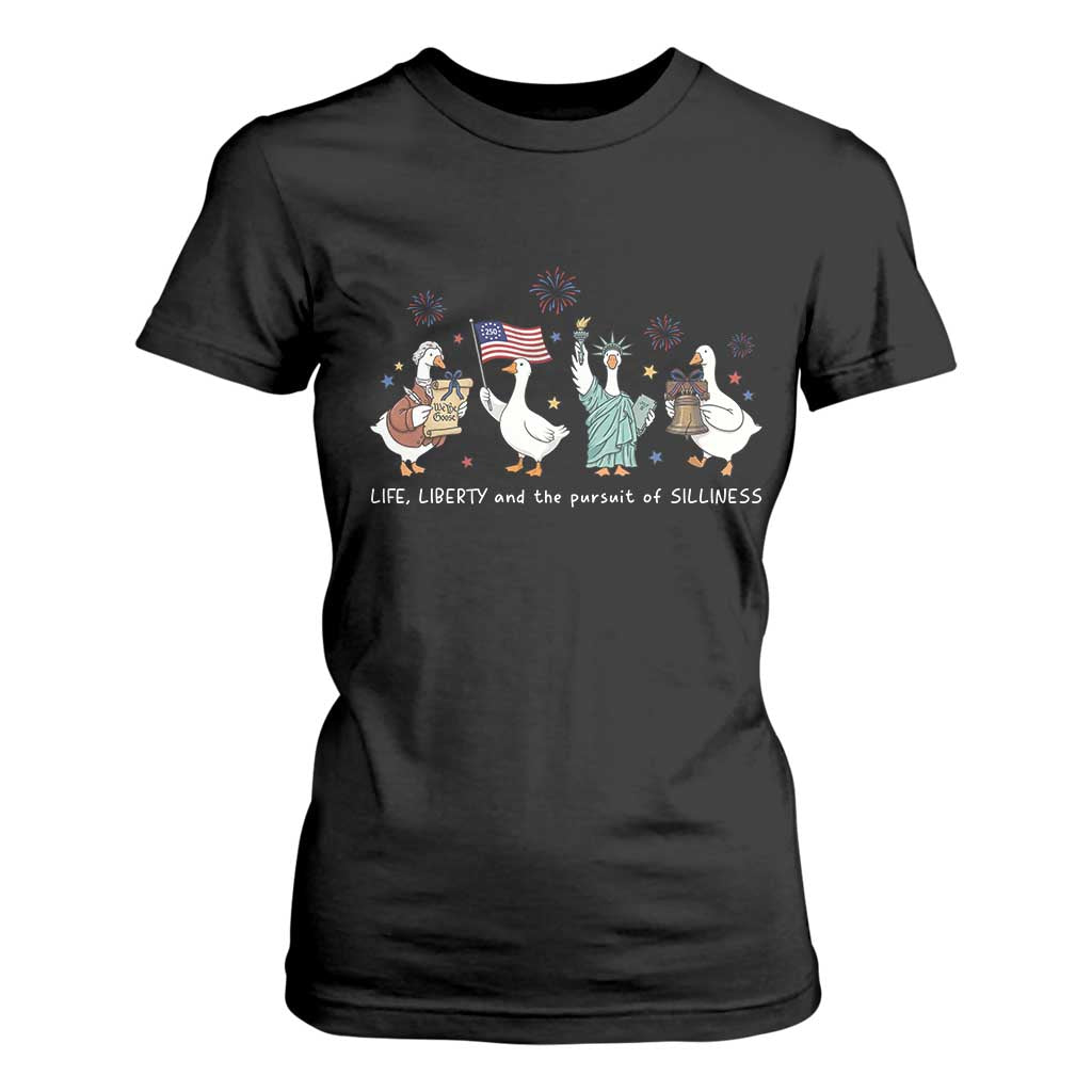 Funny Patriotic Goose Life Liberty Silliness T Shirt For Women America 250th Anniversary TS12 Black Print Your Wear