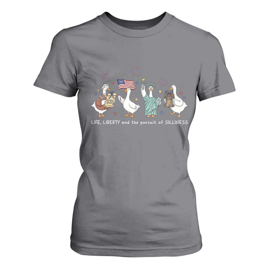 Funny Patriotic Goose Life Liberty Silliness T Shirt For Women America 250th Anniversary TS12 Charcoal Print Your Wear