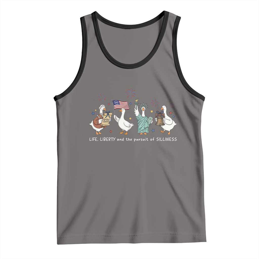 Funny Patriotic Goose Life Liberty Silliness Tank Top America 250th Anniversary TS12 Deep Heather Black Print Your Wear