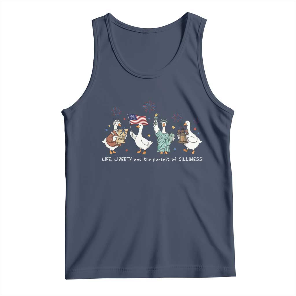 Funny Patriotic Goose Life Liberty Silliness Tank Top America 250th Anniversary TS12 Navy Print Your Wear