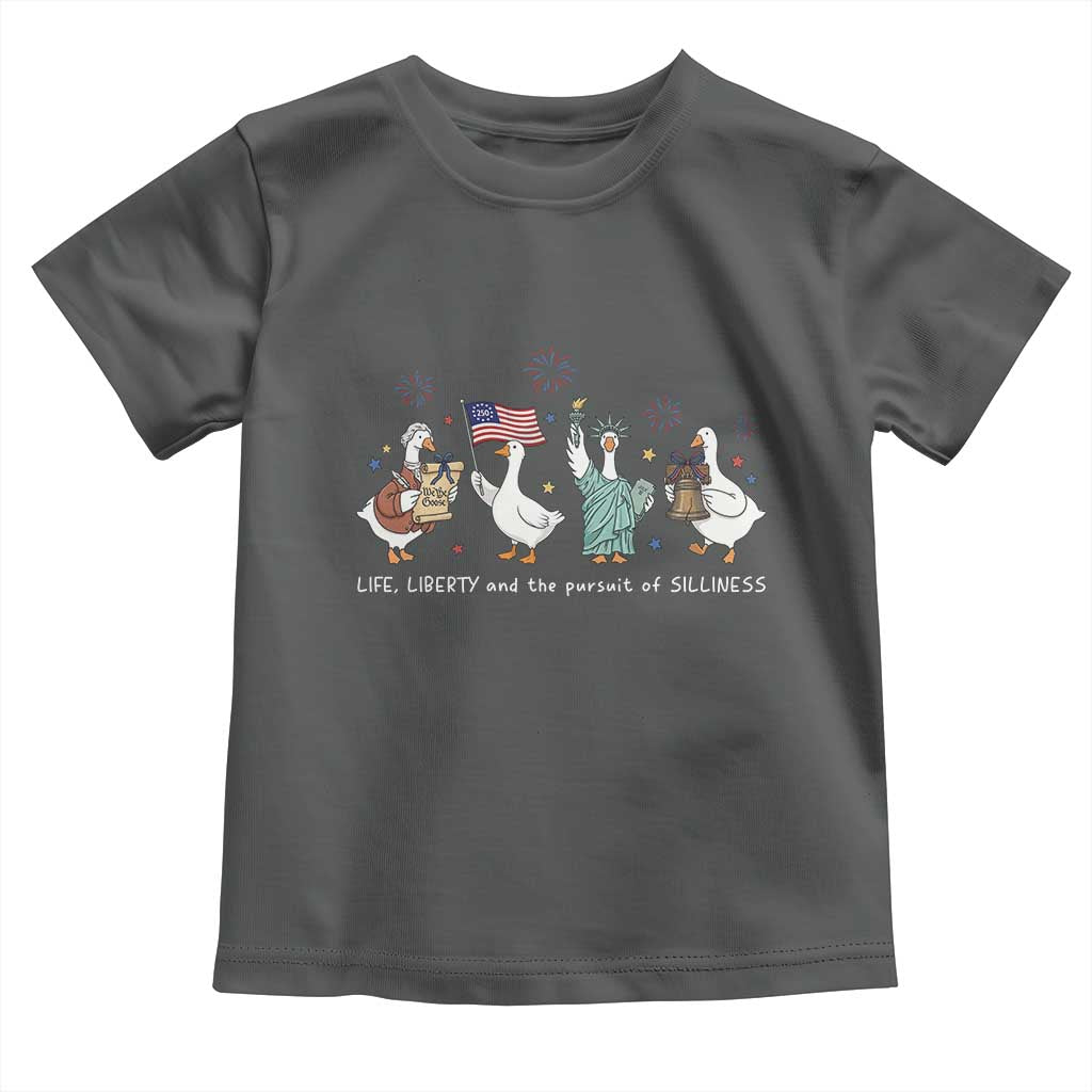 Funny Patriotic Goose Life Liberty Silliness Toddler T Shirt America 250th Anniversary TS12 Dark Heather Print Your Wear