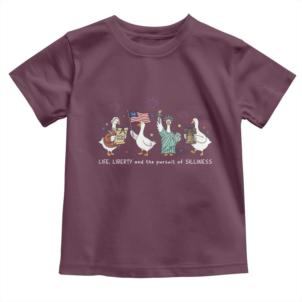 Funny Patriotic Goose Life Liberty Silliness Toddler T Shirt America 250th Anniversary TS12 Maroon Print Your Wear