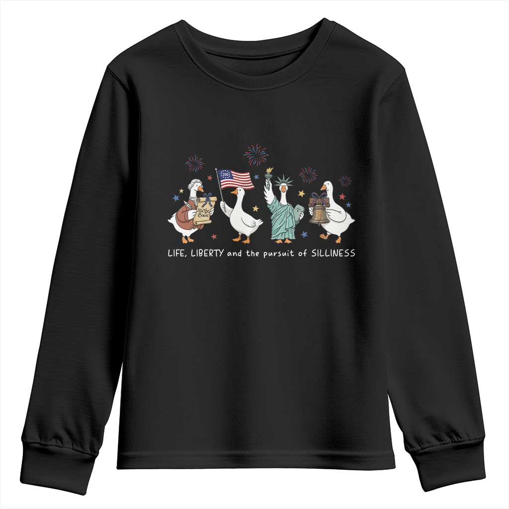 Funny Patriotic Goose Life Liberty Silliness Youth Sweatshirt America 250th Anniversary TS12 Black Print Your Wear