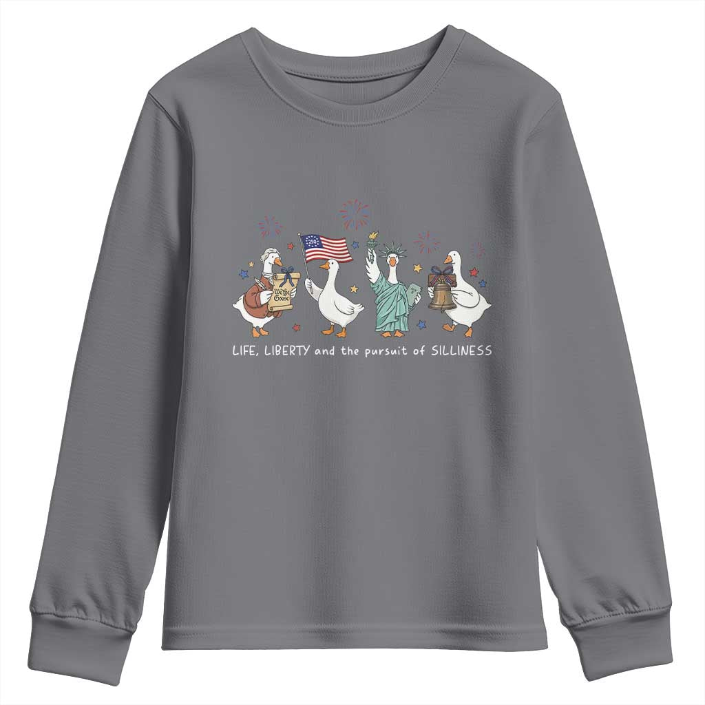 Funny Patriotic Goose Life Liberty Silliness Youth Sweatshirt America 250th Anniversary TS12 Charcoal Print Your Wear