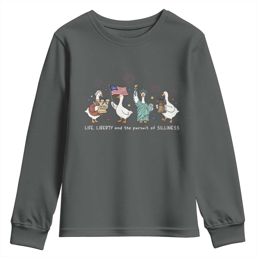Funny Patriotic Goose Life Liberty Silliness Youth Sweatshirt America 250th Anniversary TS12 Dark Heather Print Your Wear