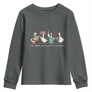 Funny Patriotic Goose Life Liberty Silliness Youth Sweatshirt America 250th Anniversary TS12 Dark Heather Print Your Wear