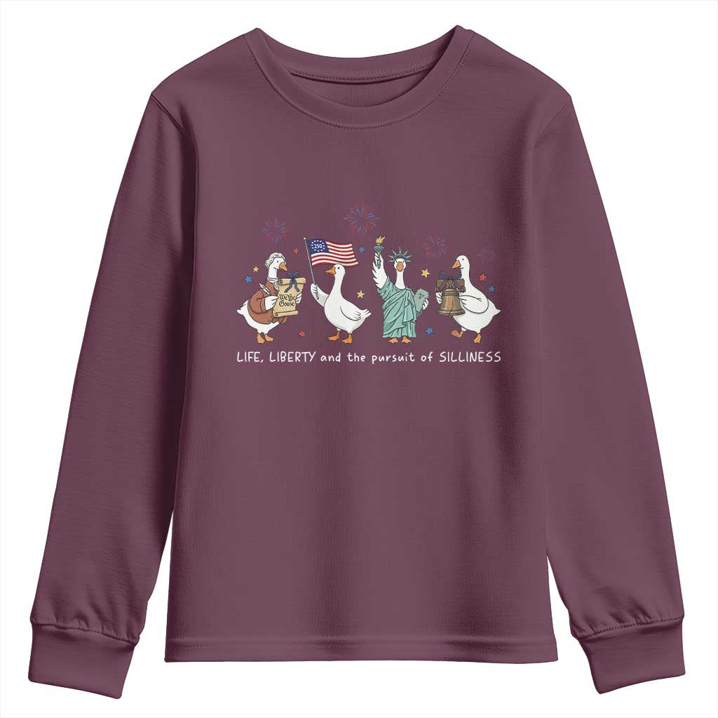 Funny Patriotic Goose Life Liberty Silliness Youth Sweatshirt America 250th Anniversary TS12 Maroon Print Your Wear