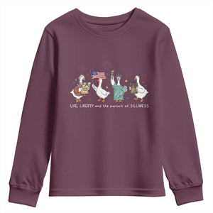 Funny Patriotic Goose Life Liberty Silliness Youth Sweatshirt America 250th Anniversary TS12 Maroon Print Your Wear