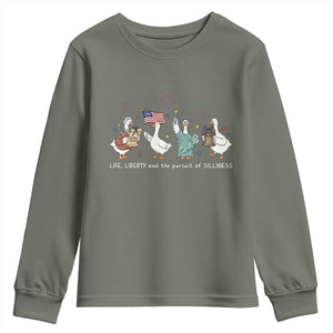 Funny Patriotic Goose Life Liberty Silliness Youth Sweatshirt America 250th Anniversary TS12 Military Green Print Your Wear