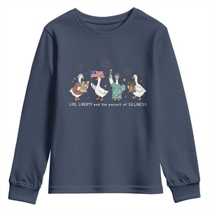 Funny Patriotic Goose Life Liberty Silliness Youth Sweatshirt America 250th Anniversary TS12 Navy Print Your Wear