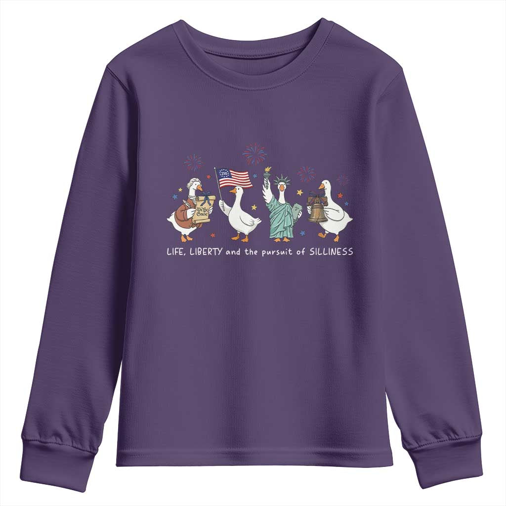 Funny Patriotic Goose Life Liberty Silliness Youth Sweatshirt America 250th Anniversary TS12 Purple Print Your Wear