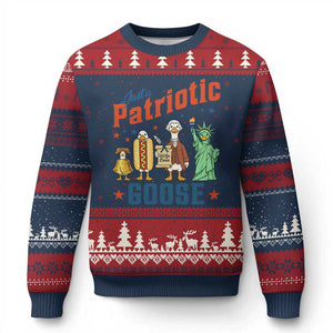 Just A Patriotic Goose Ugly Christmas Sweater America 250th Anniversary TS12 Navy Red Print Your Wear