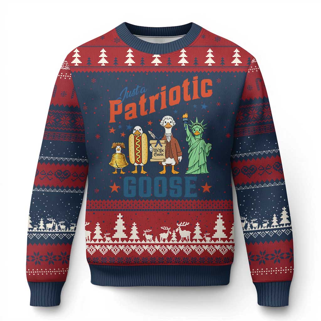 Just A Patriotic Goose Ugly Christmas Sweater America 250th Anniversary TS12 Navy Red Print Your Wear