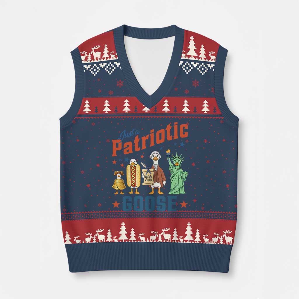 Just A Patriotic Goose V-Neck Knit Sweater Vest America 250th Anniversary TS12 Navy Red Print Your Wear