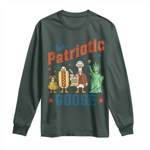 Just A Patriotic Goose Long Sleeve Shirt America 250th Anniversary TS12 Dark Forest Green Print Your Wear