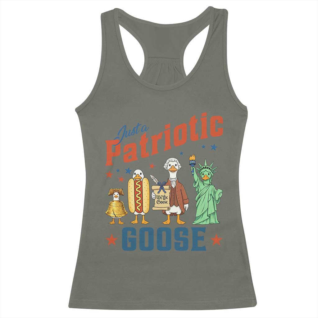 Just A Patriotic Goose Racerback Tank Top America 250th Anniversary TS12 Military Green Print Your Wear