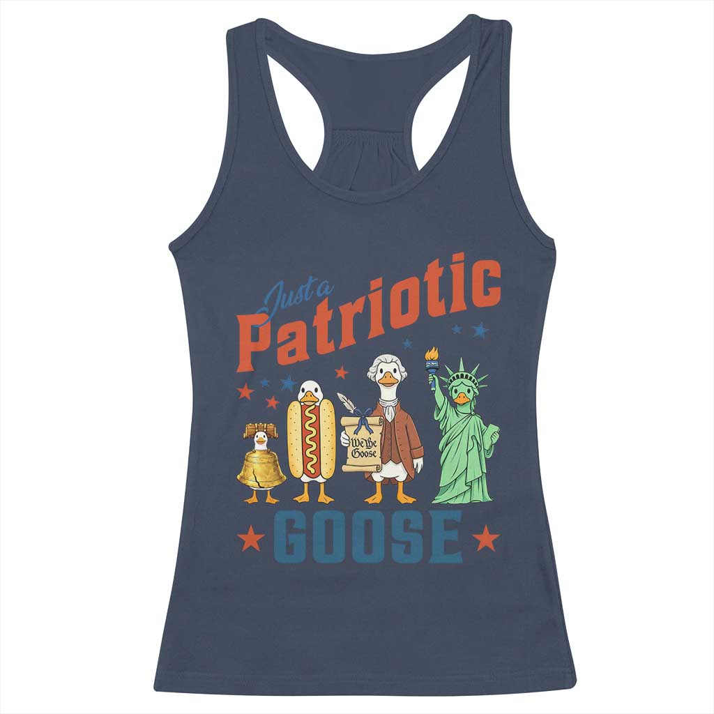 Just A Patriotic Goose Racerback Tank Top America 250th Anniversary TS12 Navy Print Your Wear