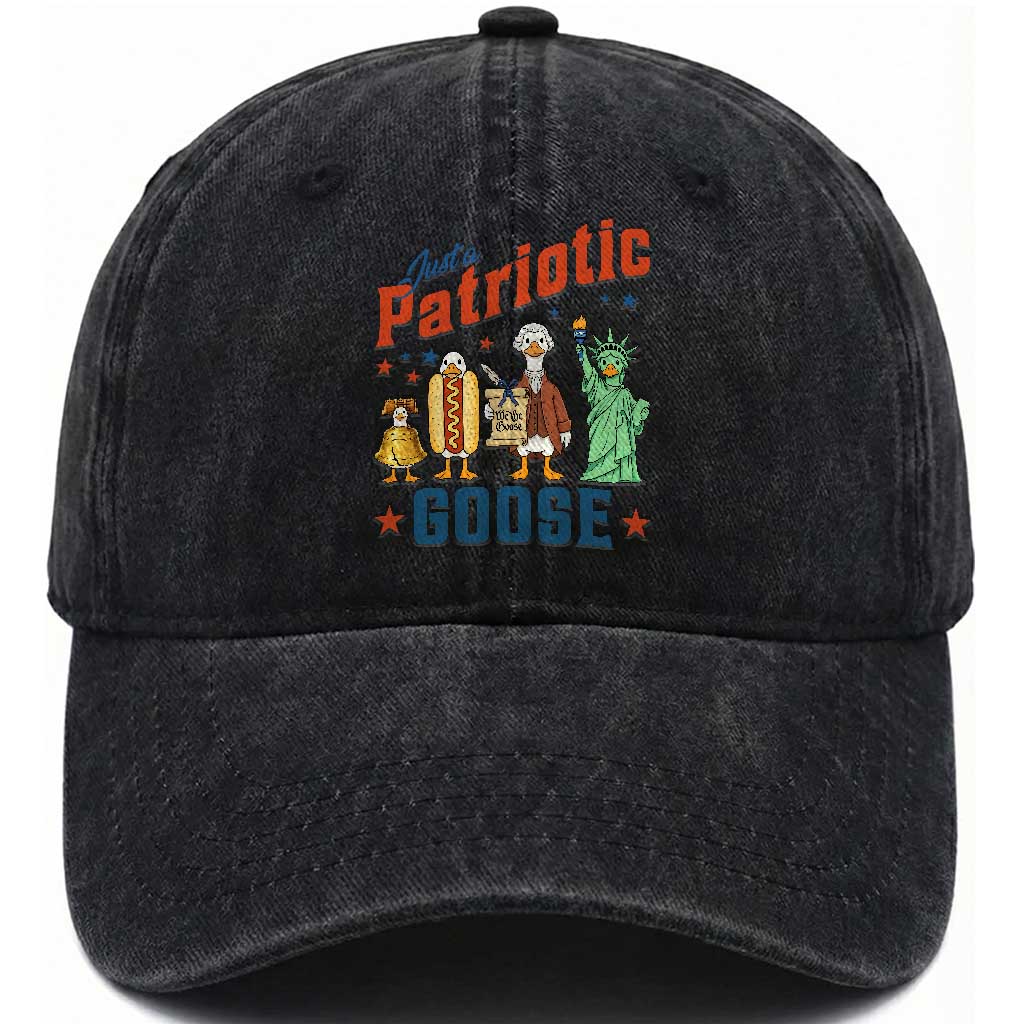 Just A Patriotic Goose Washed Cotton Baseball Cap America 250th Anniversary TS12 Washed Cap Universal Fit Black Print Your Wear