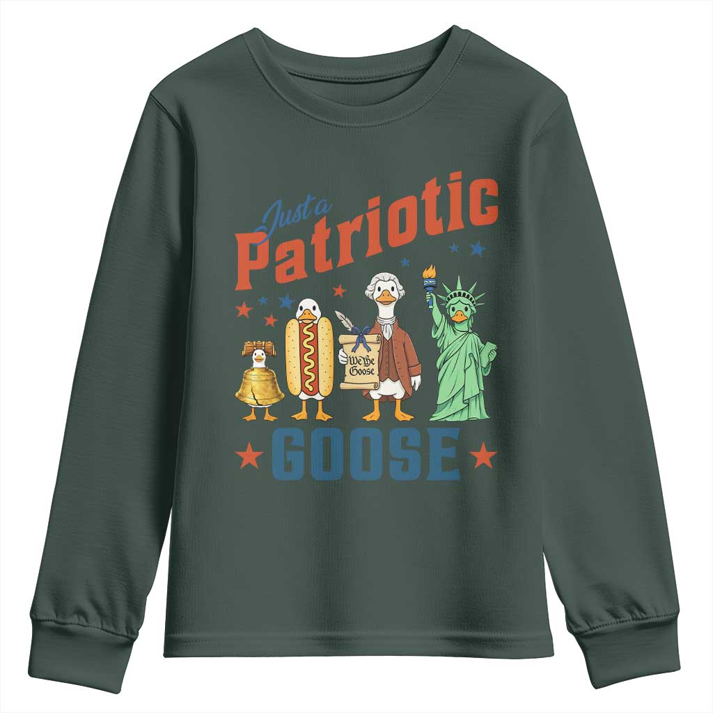Just A Patriotic Goose Youth Sweatshirt America 250th Anniversary TS12 Dark Forest Green Print Your Wear