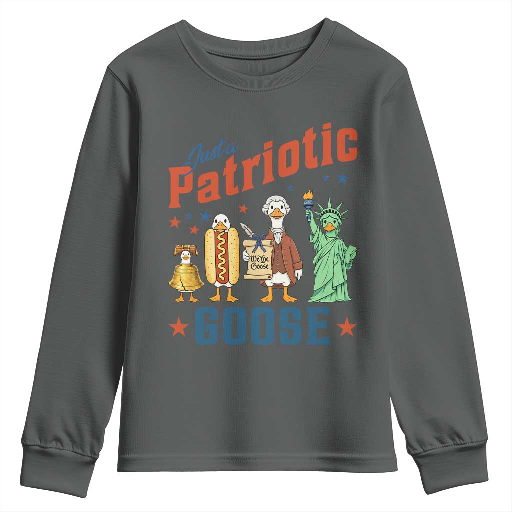 Just A Patriotic Goose Youth Sweatshirt America 250th Anniversary TS12 Dark Heather Print Your Wear